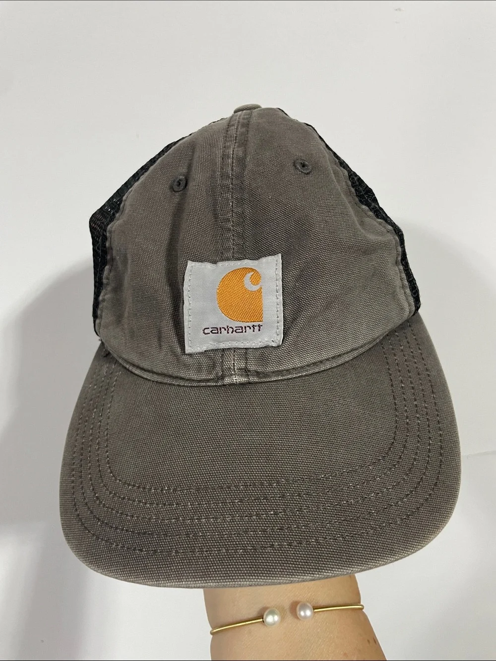Carhartt Olive Trucker Cap with Yellow Logo Patch